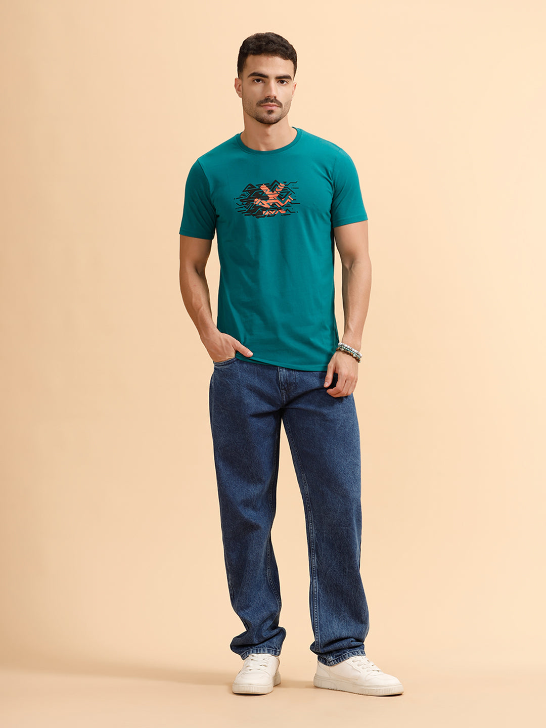 Placement Print Regular Fit T-Shirt | Dark Green