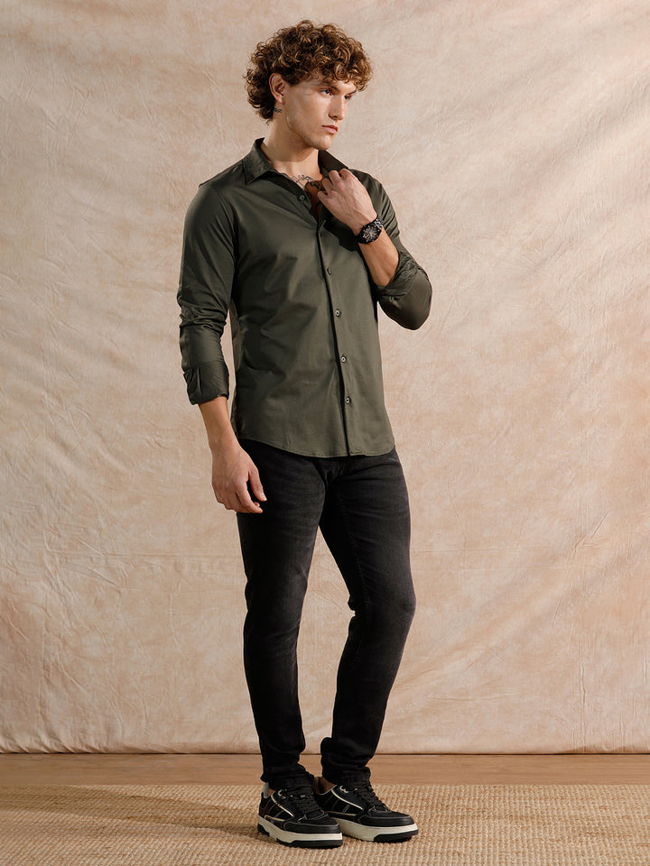 Solid Stretch Slim Fit Shirt | Olive