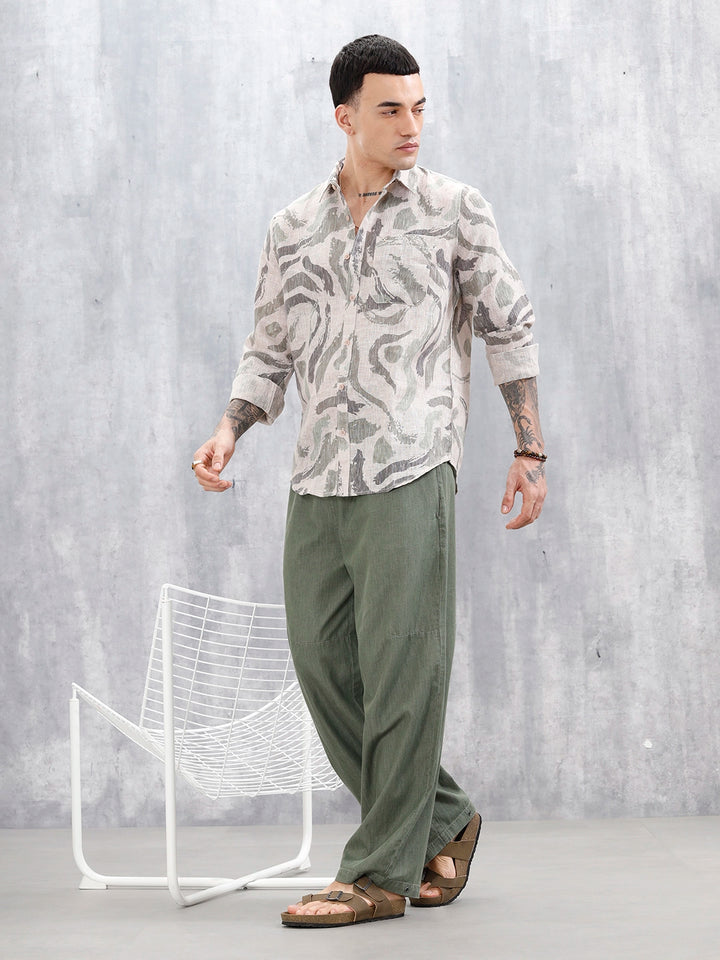 Wrogn Men's Printed Slim Fit Shirt  | Light Green