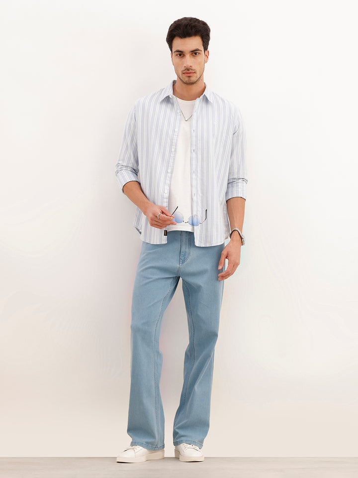 Classic Slim Fit Brushed Striped Shirt | Blue