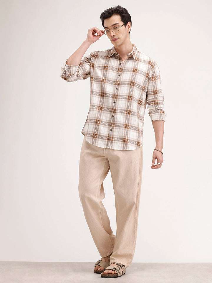 Slim Fit Checkered Shirt | Brown