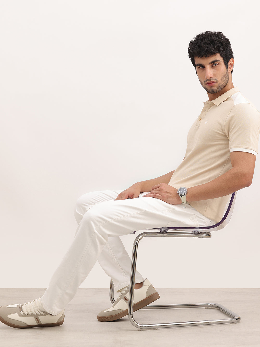 Classic Contrast Sleeve Polo T-Shirt | Beige