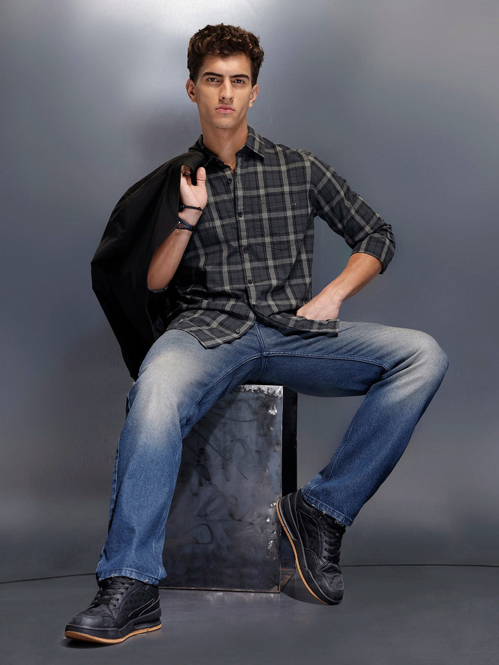 Men's casual classic check shirt | Grey