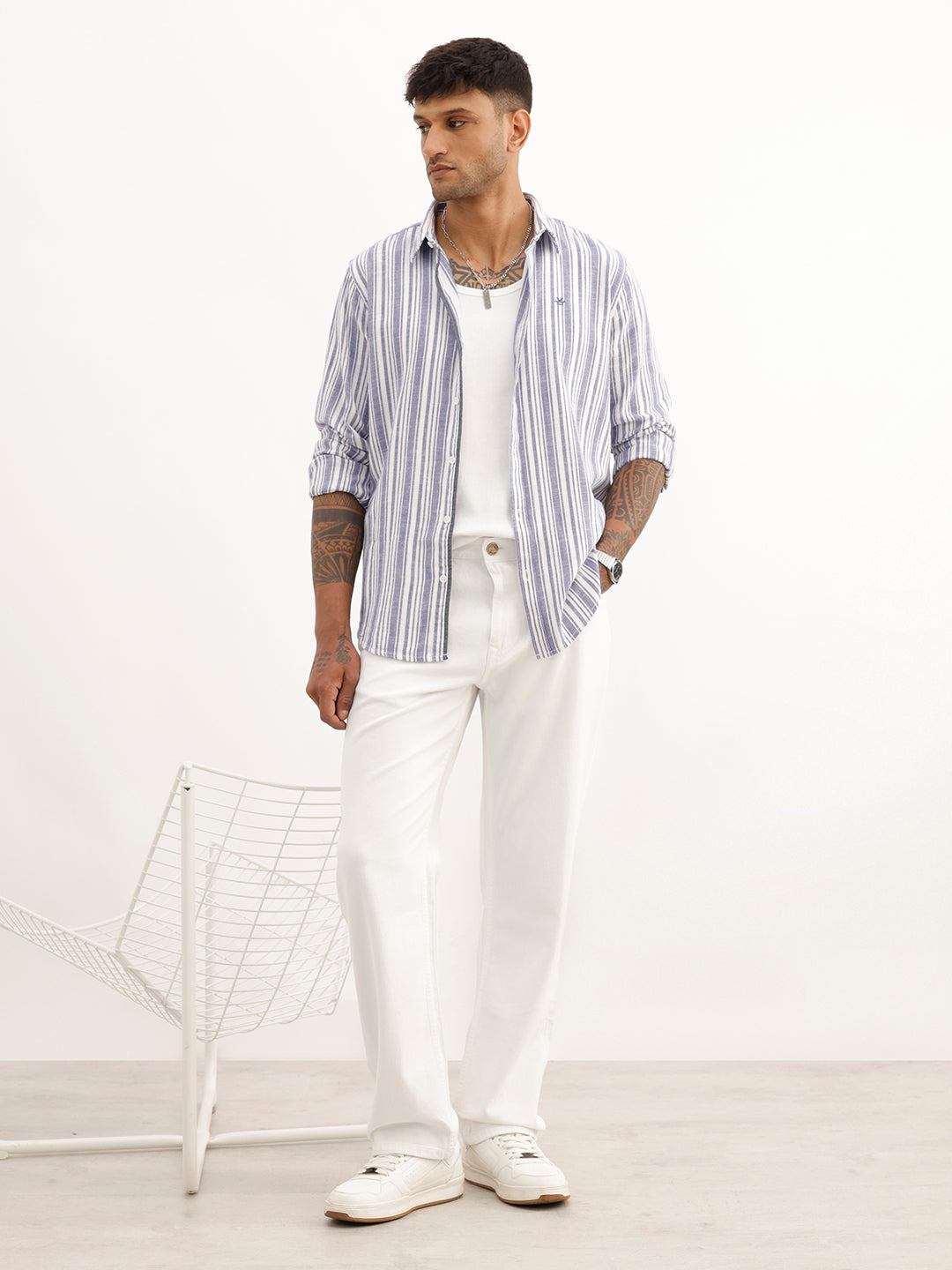 Slim Fit Striped Full Sleeve Shirt | Blue