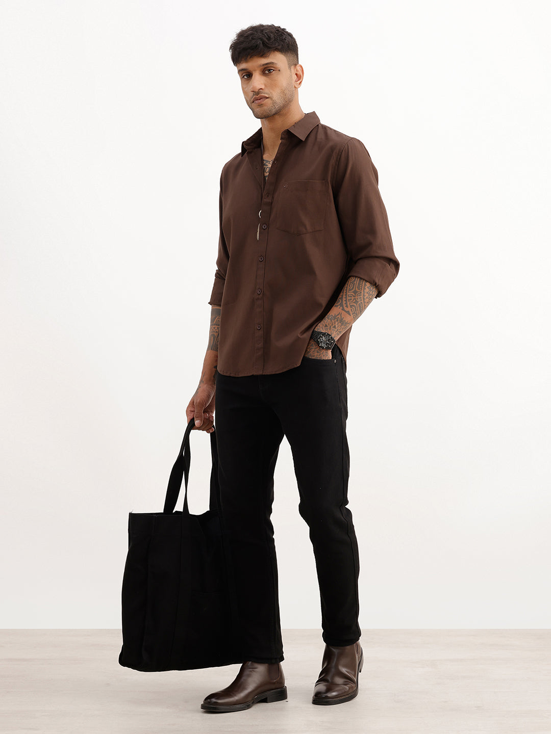 Solid Regular Fit 100% Cotton Shirt | Brown