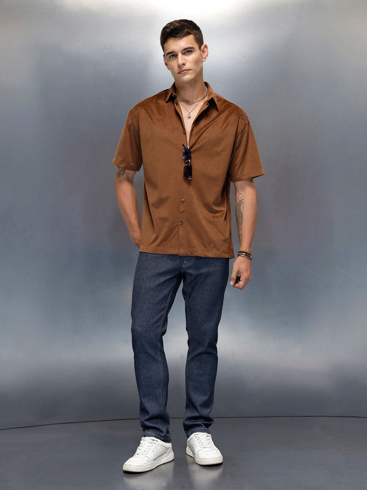 Textured Classic Men’s Oversized Fit Shirt | Khaki