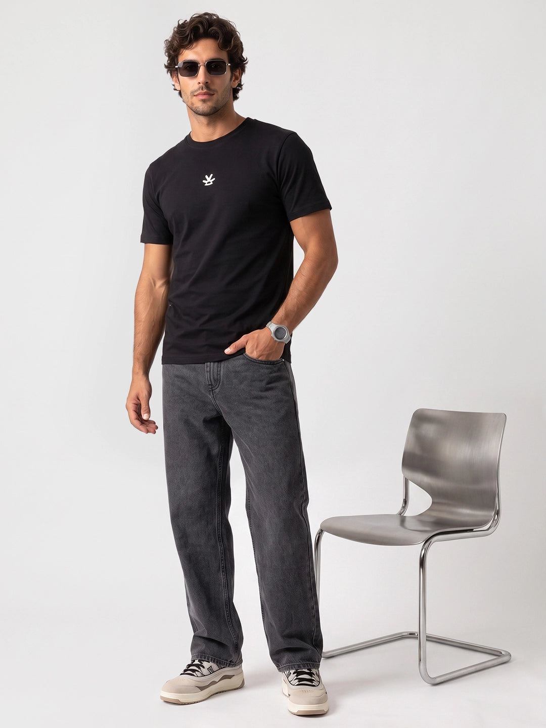 Regular Fit Placement Printed T-Shirt | Black
