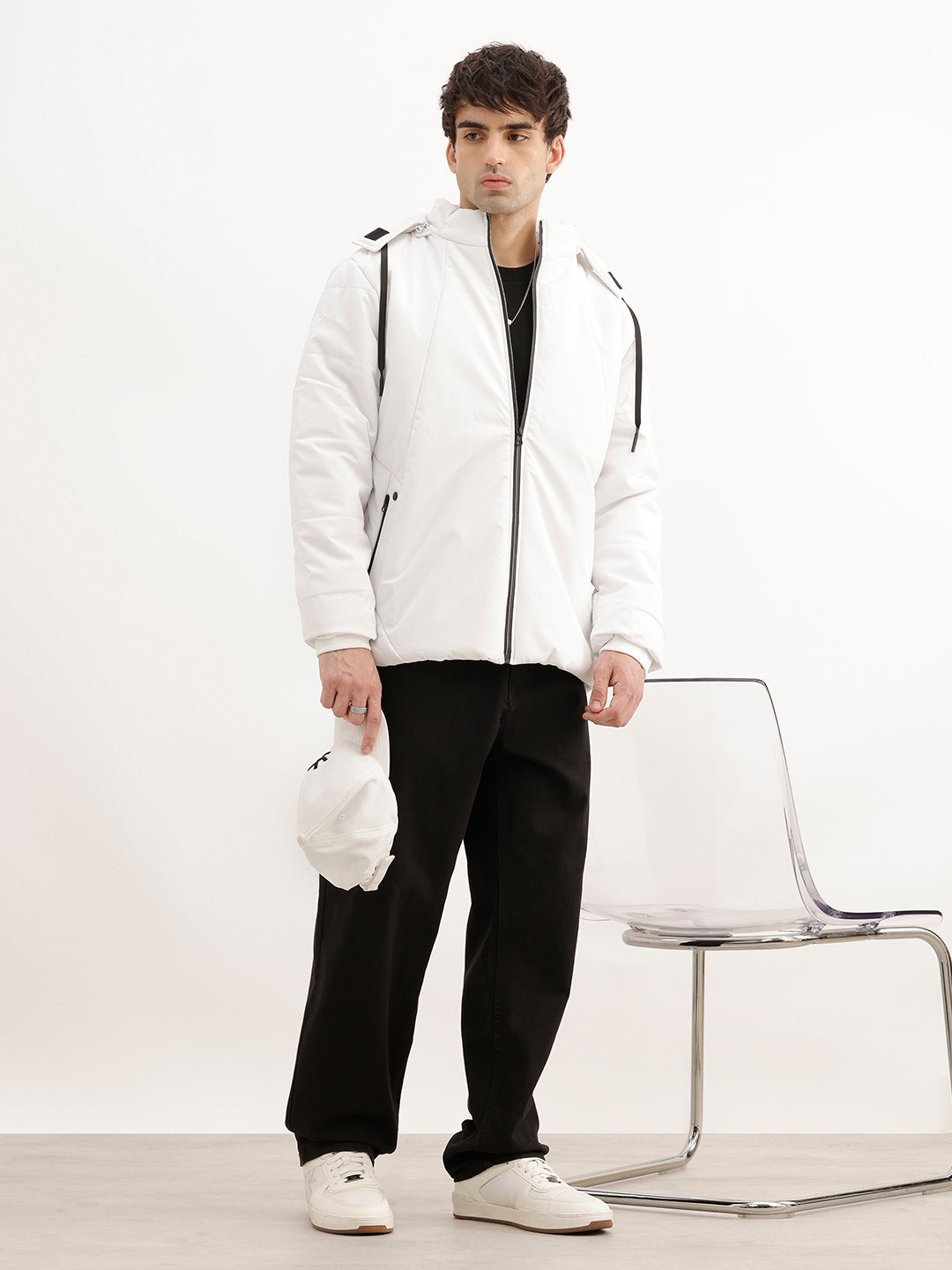 Solid Comfort Fit Hooded Jacket | White | WJK02FSRE1022W