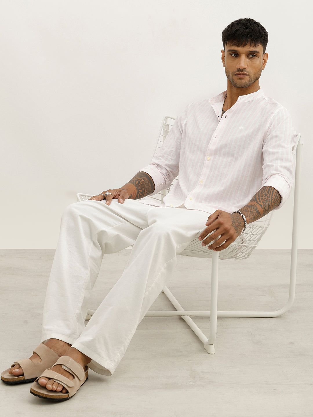 Slim Fit Striped Full Sleeve Shirt | Pink