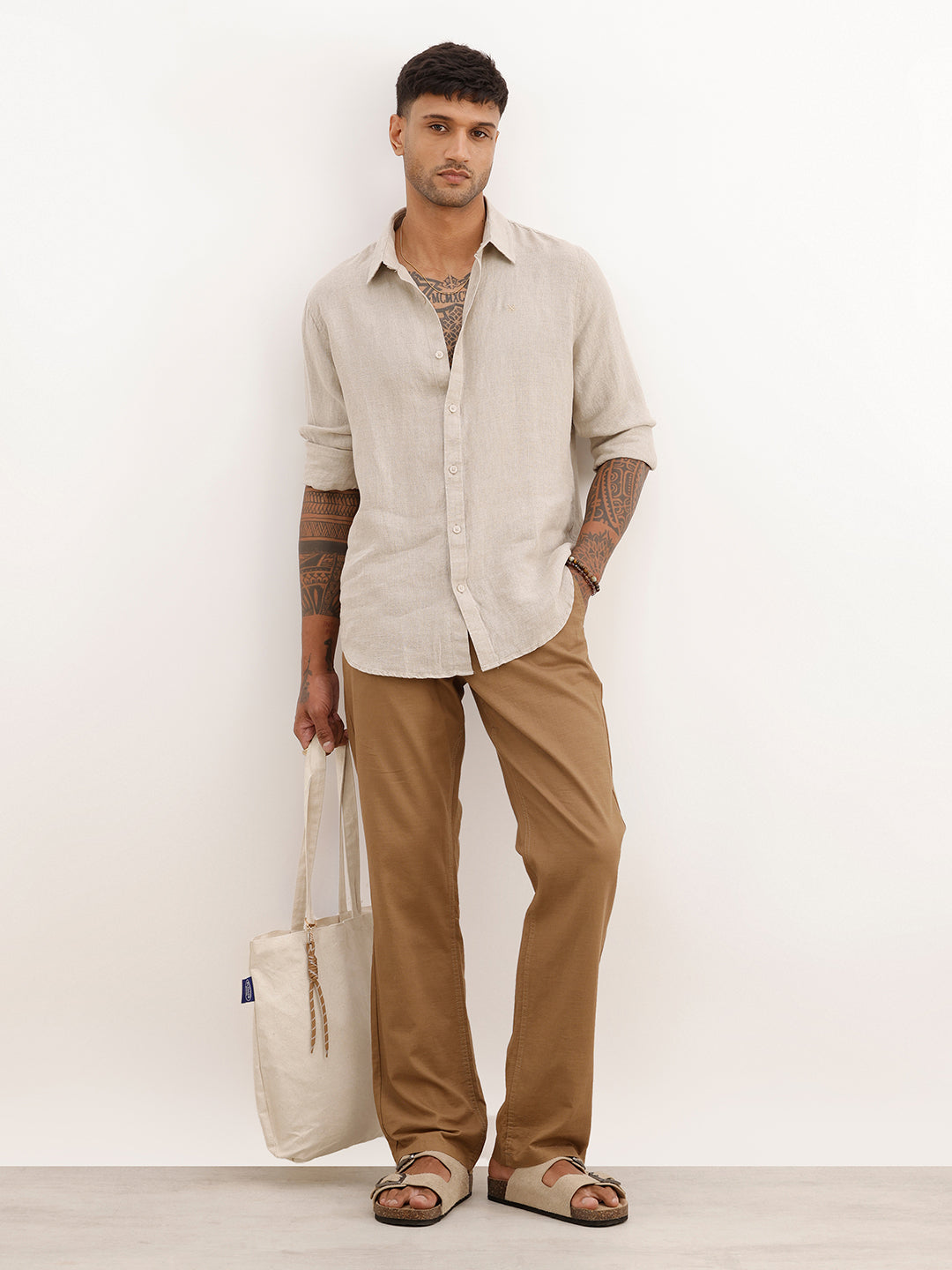 Solid 100% Premium Linen Shirt | Natural | WSH02FSSL0314S