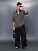 Men’s casual striped pattern shirt with texture | Black