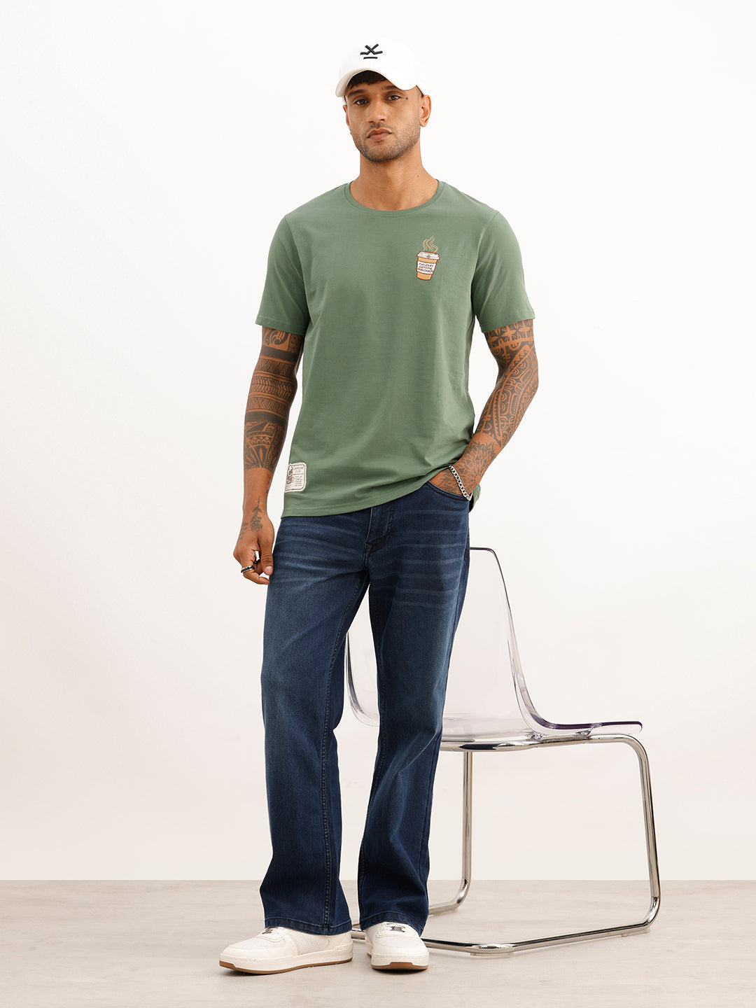 Slim Fit Placement Printed T-Shirt | Green
