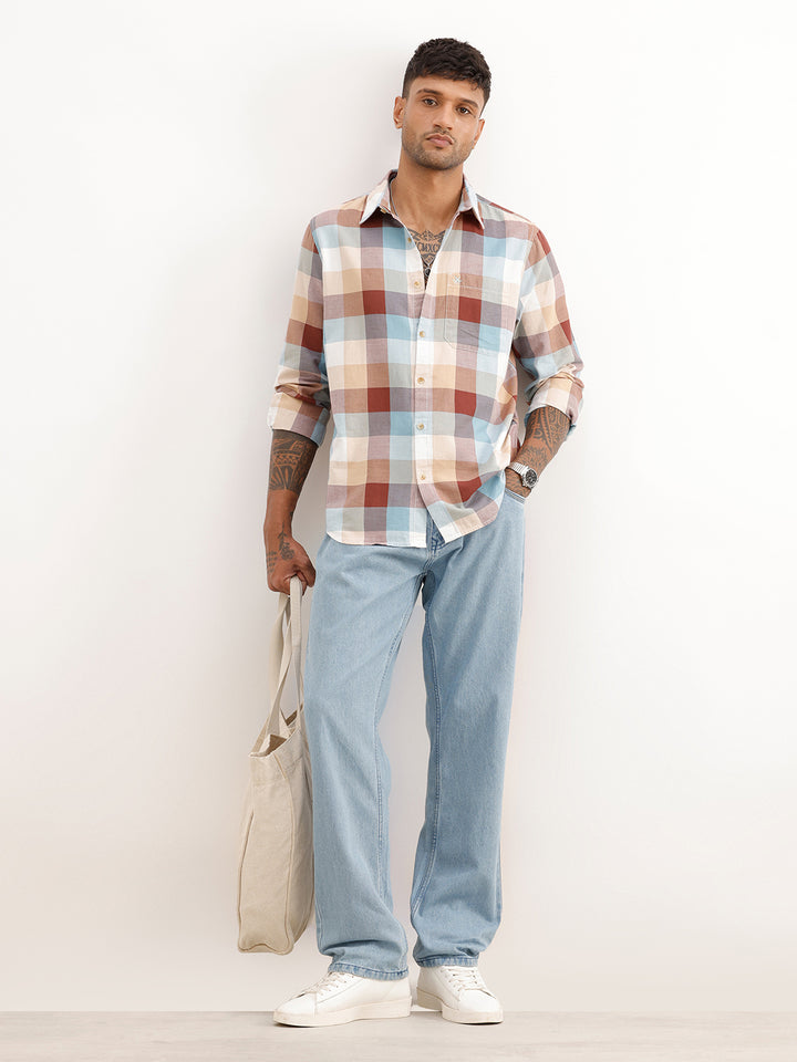 Slim Fit Checkered Shirt | Beige