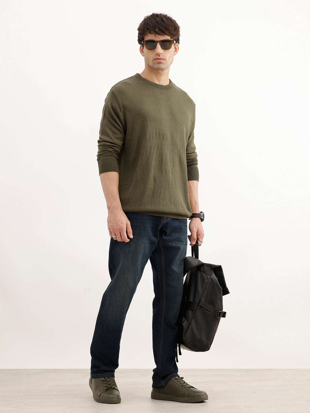 Solid Regular Fit Sweater | Olive | WSW02FSRE1025W