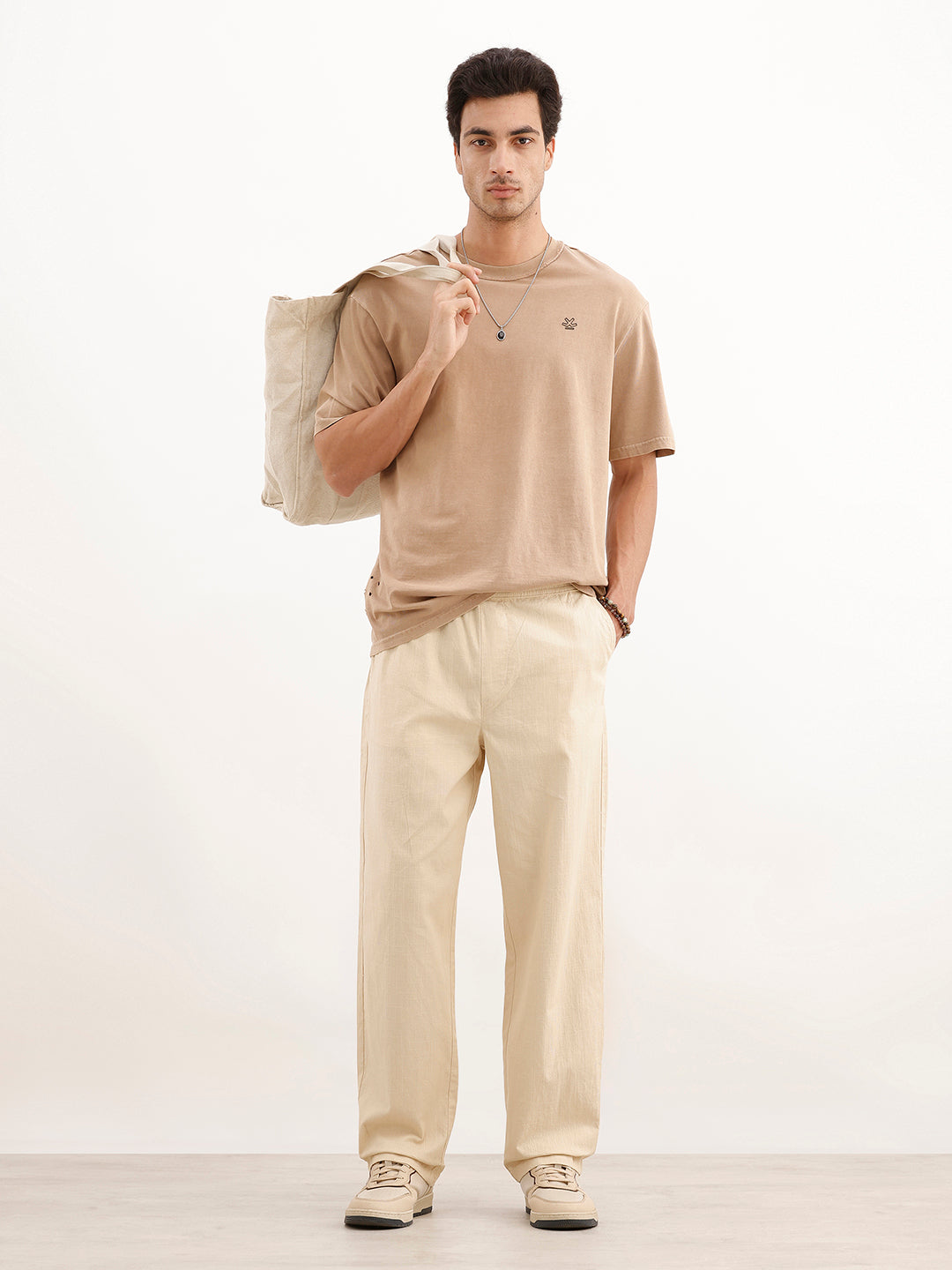Classic Solid Loose Fit Trouser | Beige