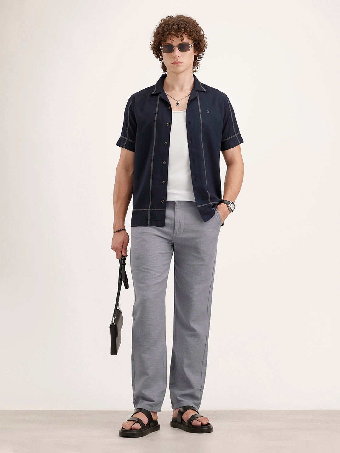 Anti Fit Linen Blend Trouser | Blue