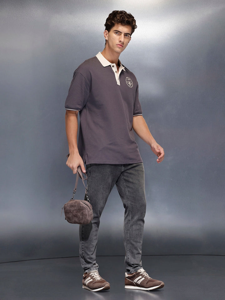 Men’s casual contrast collar polo t-shirt | Charcoal