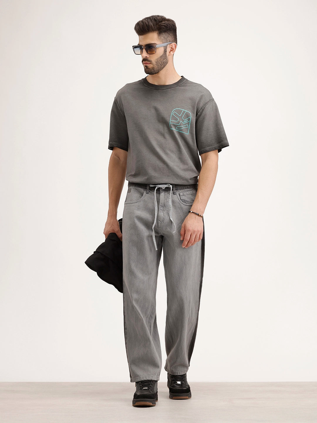 Loose Fit Cut & Sew Denim Jeans | Grey