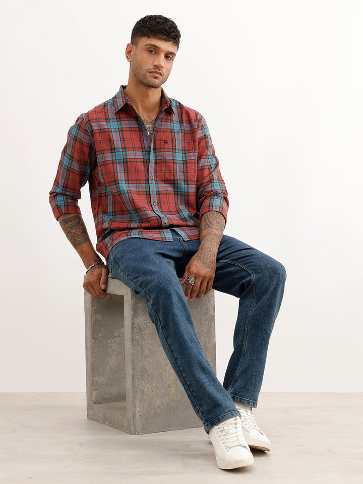 Slim Fit Full Sleeve Checkered Shirt | Brown