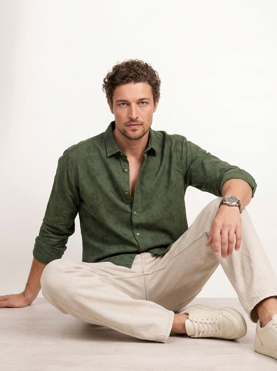 Comfort Fit AOP Full Sleeve Shirt | Olive