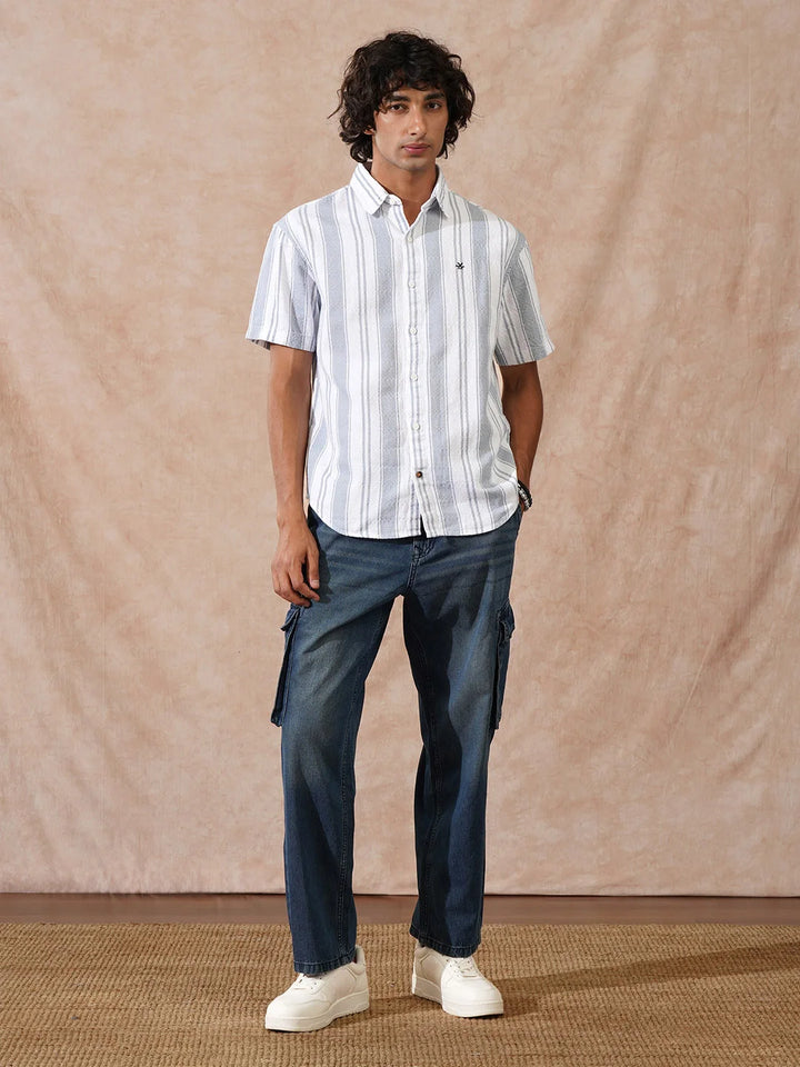 Textured Stripes Comfort Fit Shirt | Grey