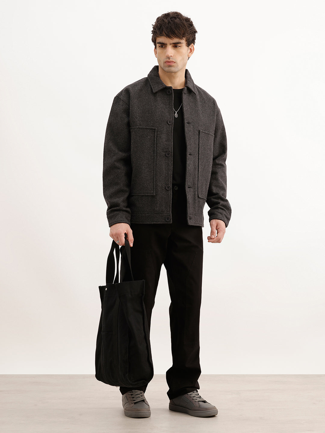 Solid Comfort Fit Jacket | Charcoal | WJK02FSCM1066W