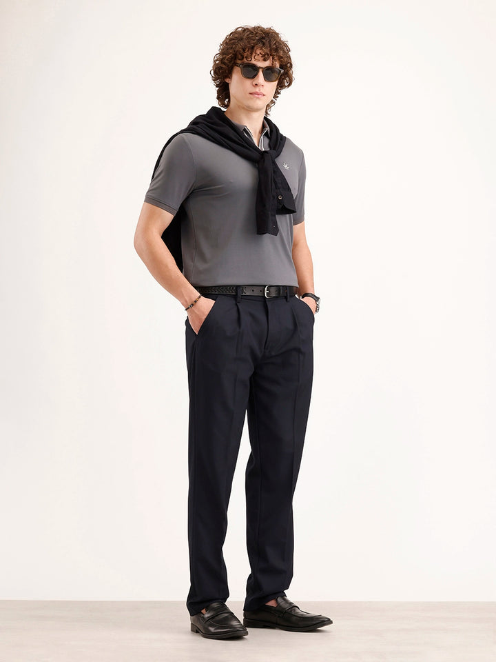 Anti Fit Pleated Trouser | Navy Blue