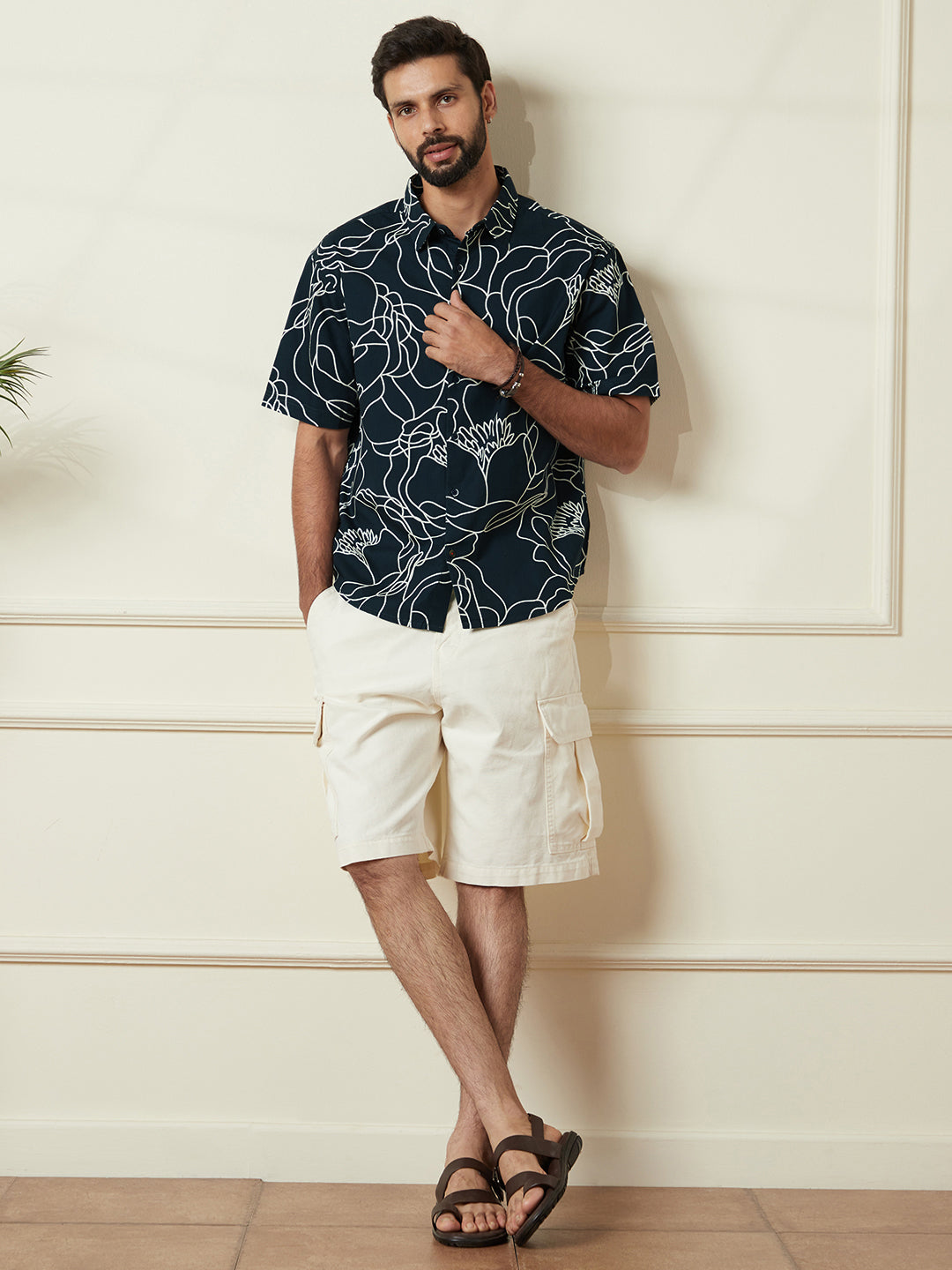 Abstract AOP Comfort Fit Shirt in Navy