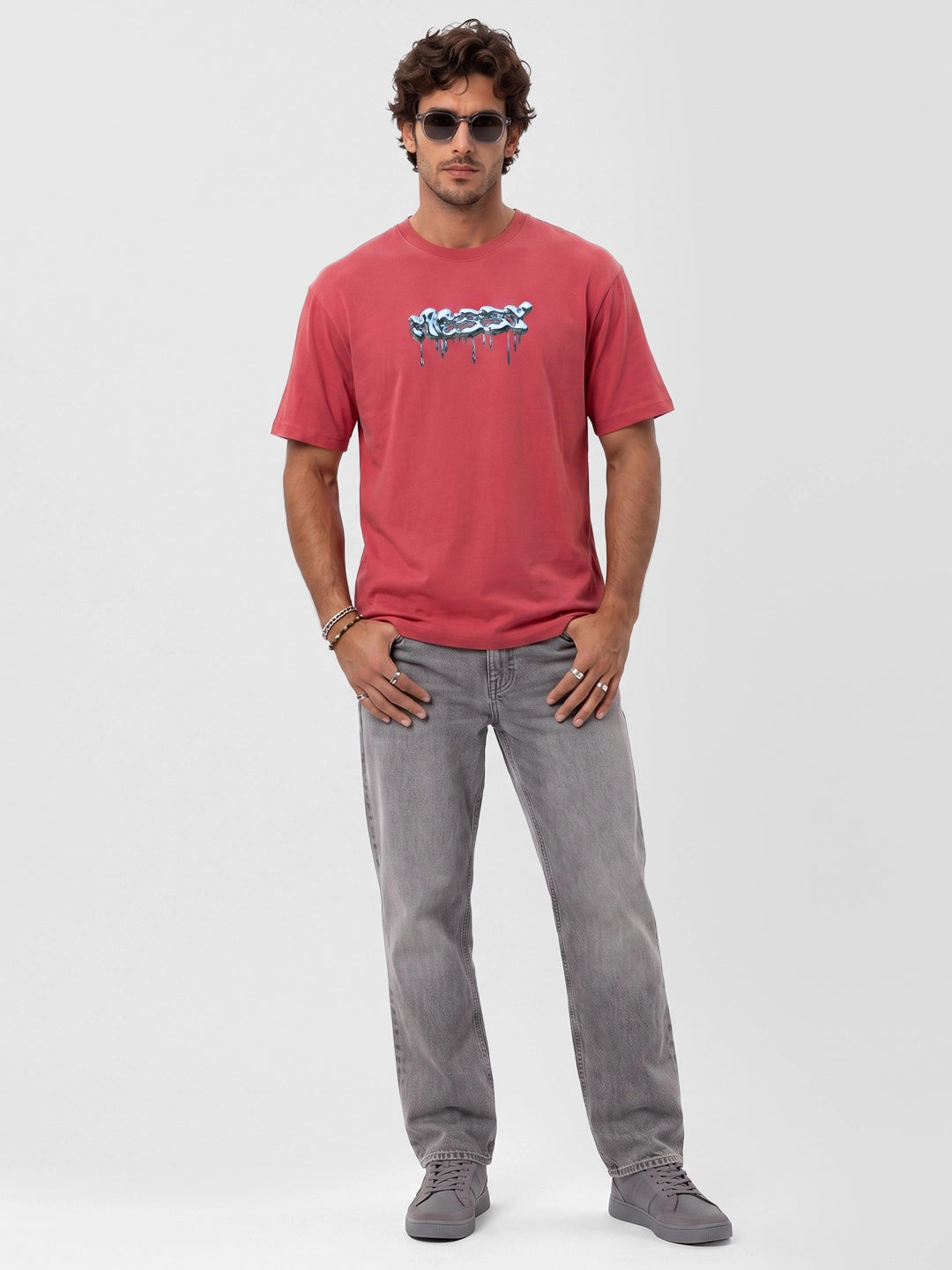 Classic Placement Printed T-Shirt | Red
