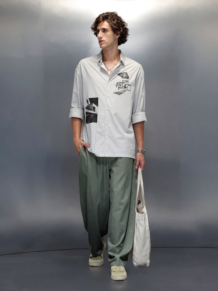 men's casual regualr fit placement print shirt | Green