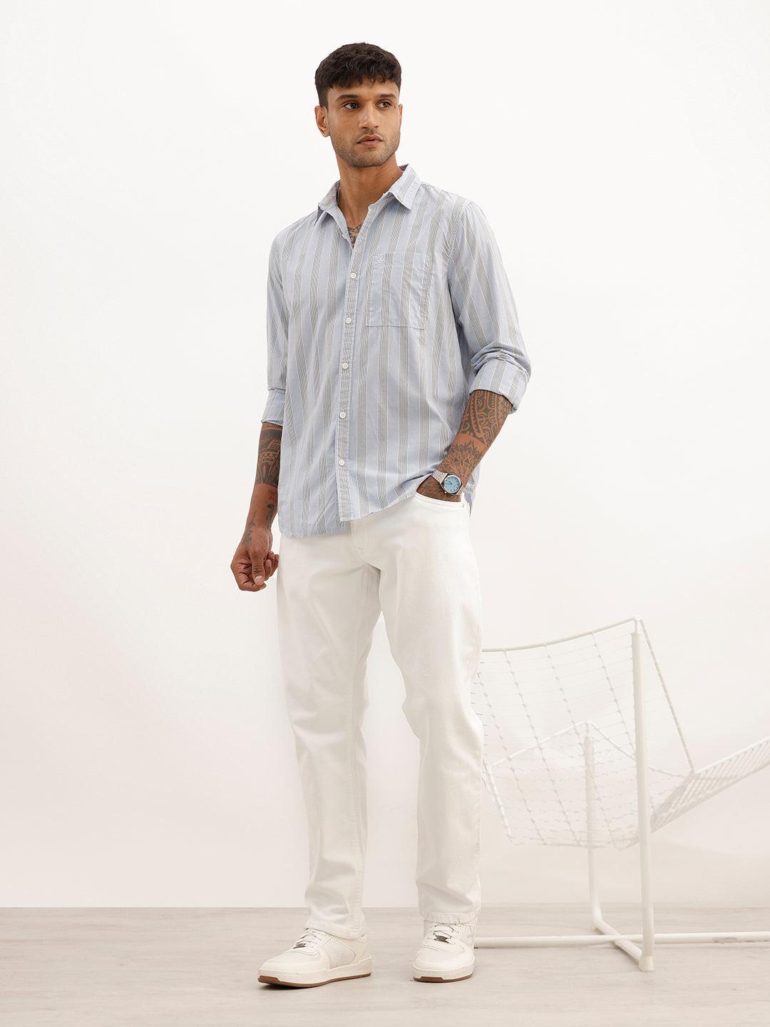 Classic Slim Fit Striped Shirt | Light Blue