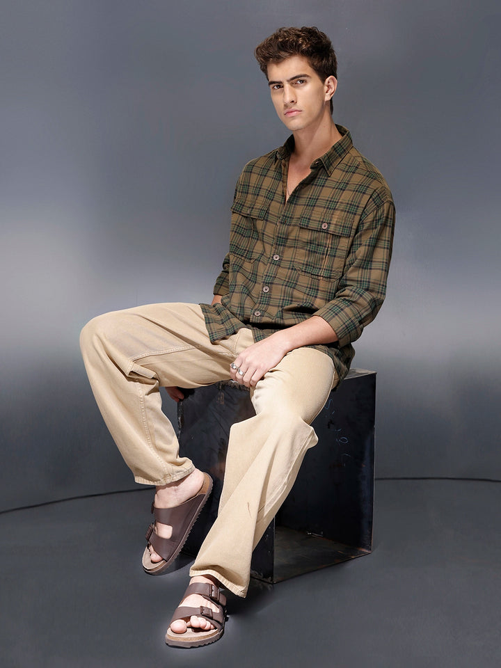 Check flannel Oversize shirt | Olive