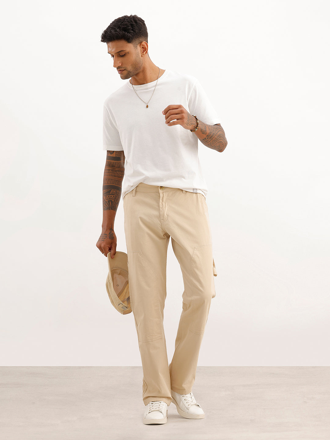 Solid Straight Fit Carpenter Trouser | Beige