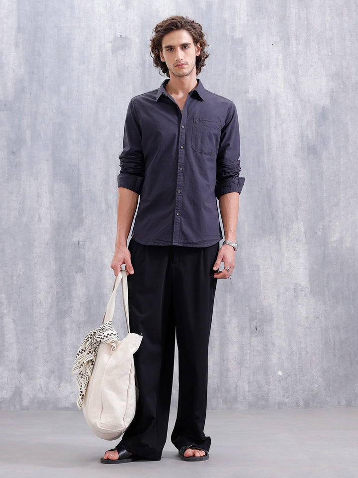 Men’s Slim Fit Solid Casual Shirt | Blue