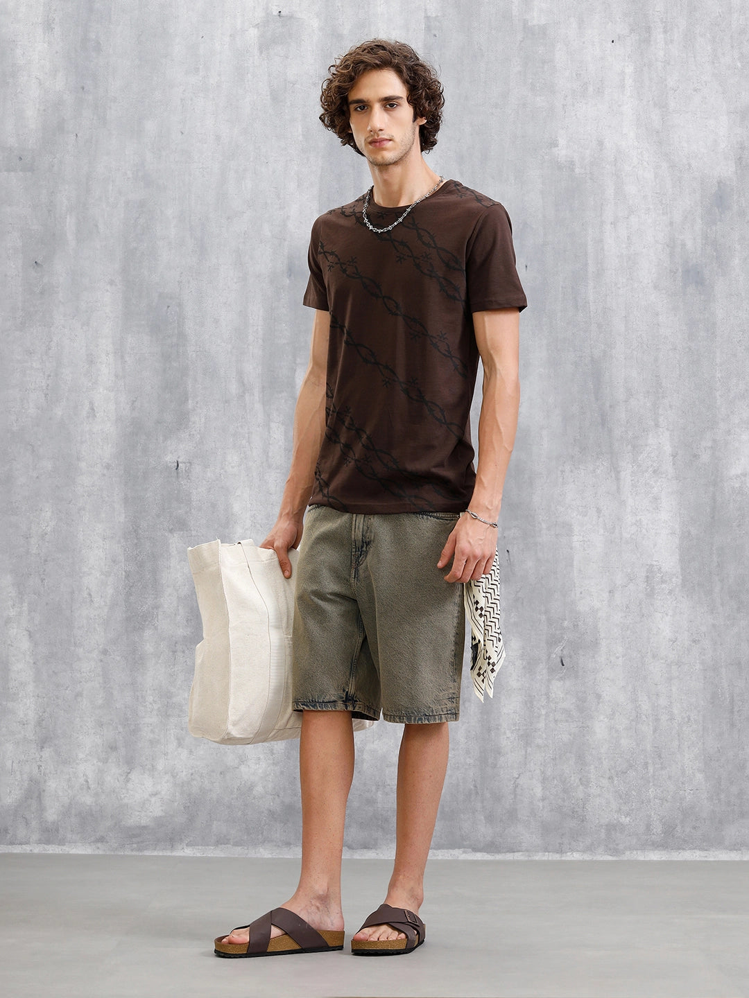 Barbed Wire AOP Slim Fit T-Shirt | Coffee