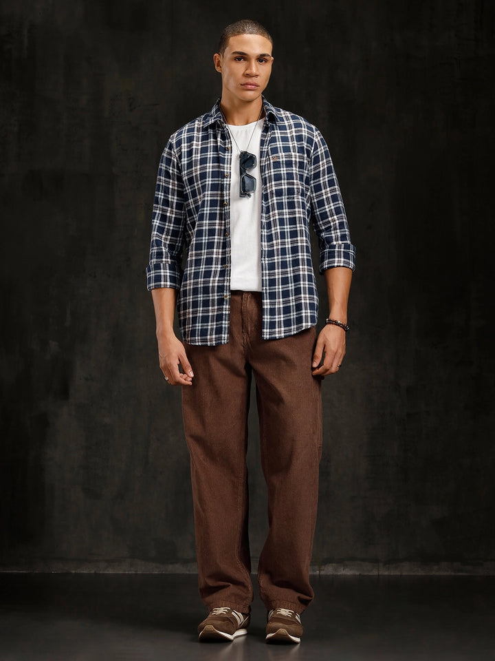 Checkered Full Sleeve Shirt  | Navy Blue