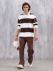 Yarn Dyed Striped Rugby Polo With Twill Collar | Brown