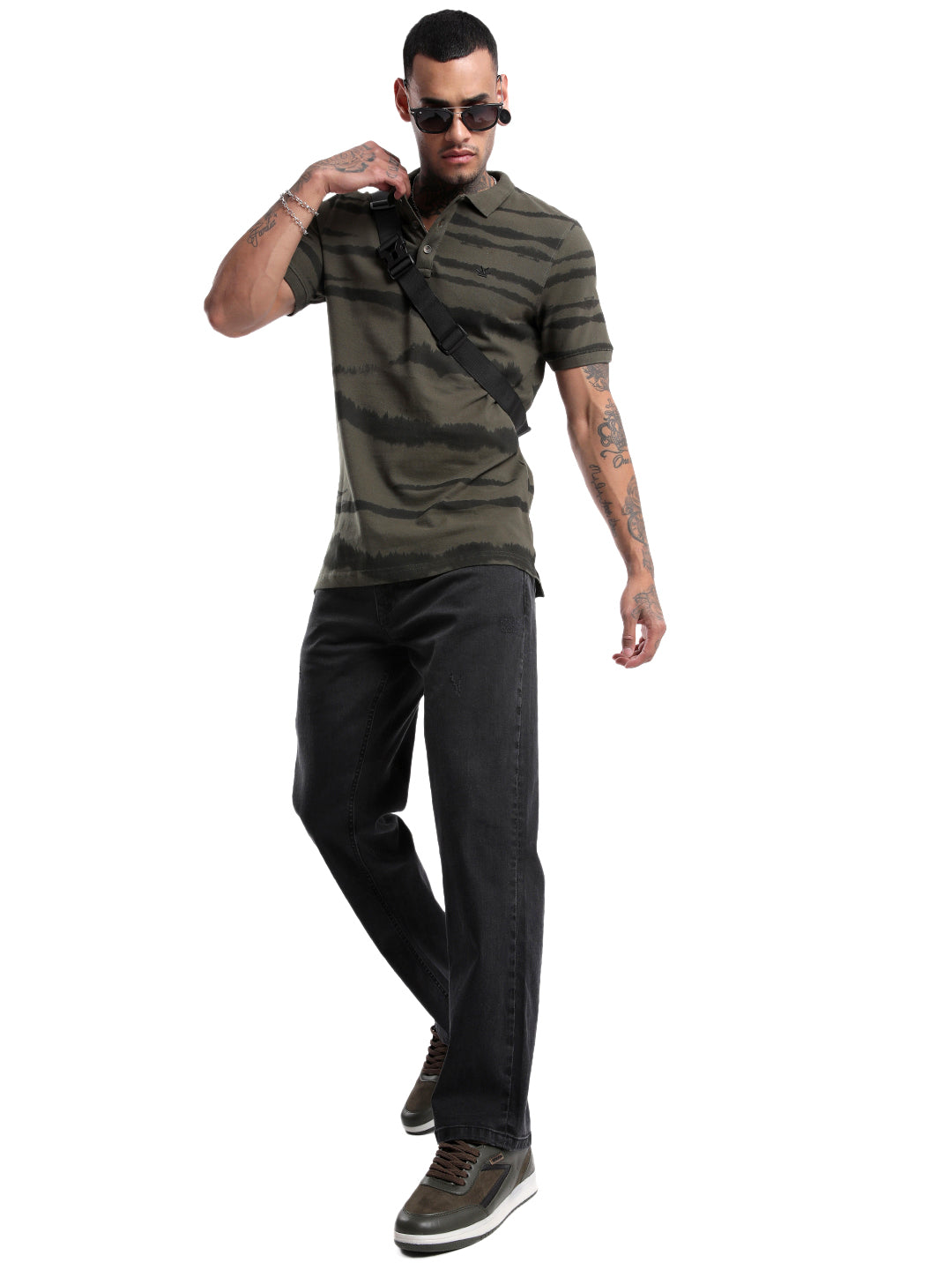 Classic Olive Abstract Printed Polo T-Shirt