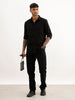Textured Slim Fit Striped Shirt | Black