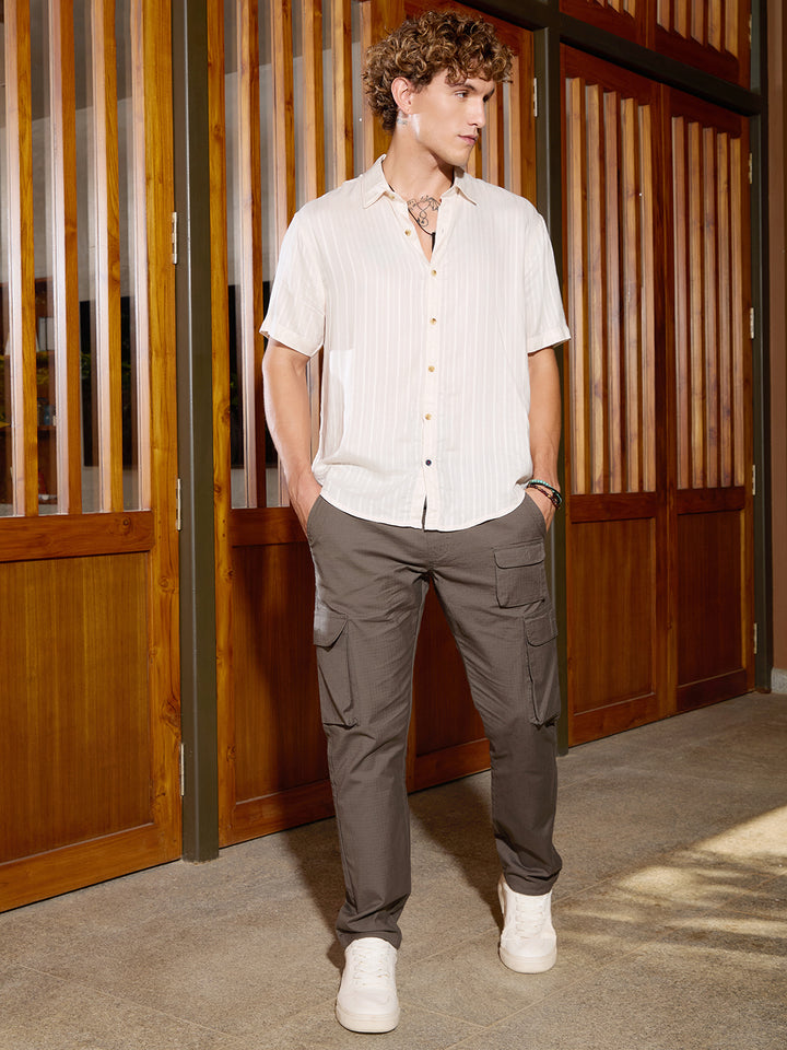 Solid Straight Fit Cargo Trouser | Olive