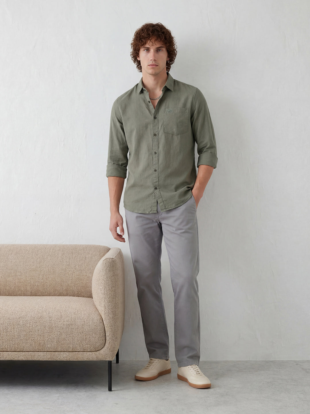 Solid Regular Fit Full Sleeve Shirt | Green