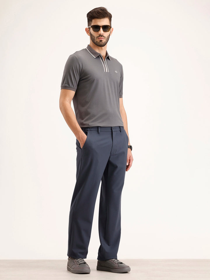 Solid Straight Fit Trouser | Blue