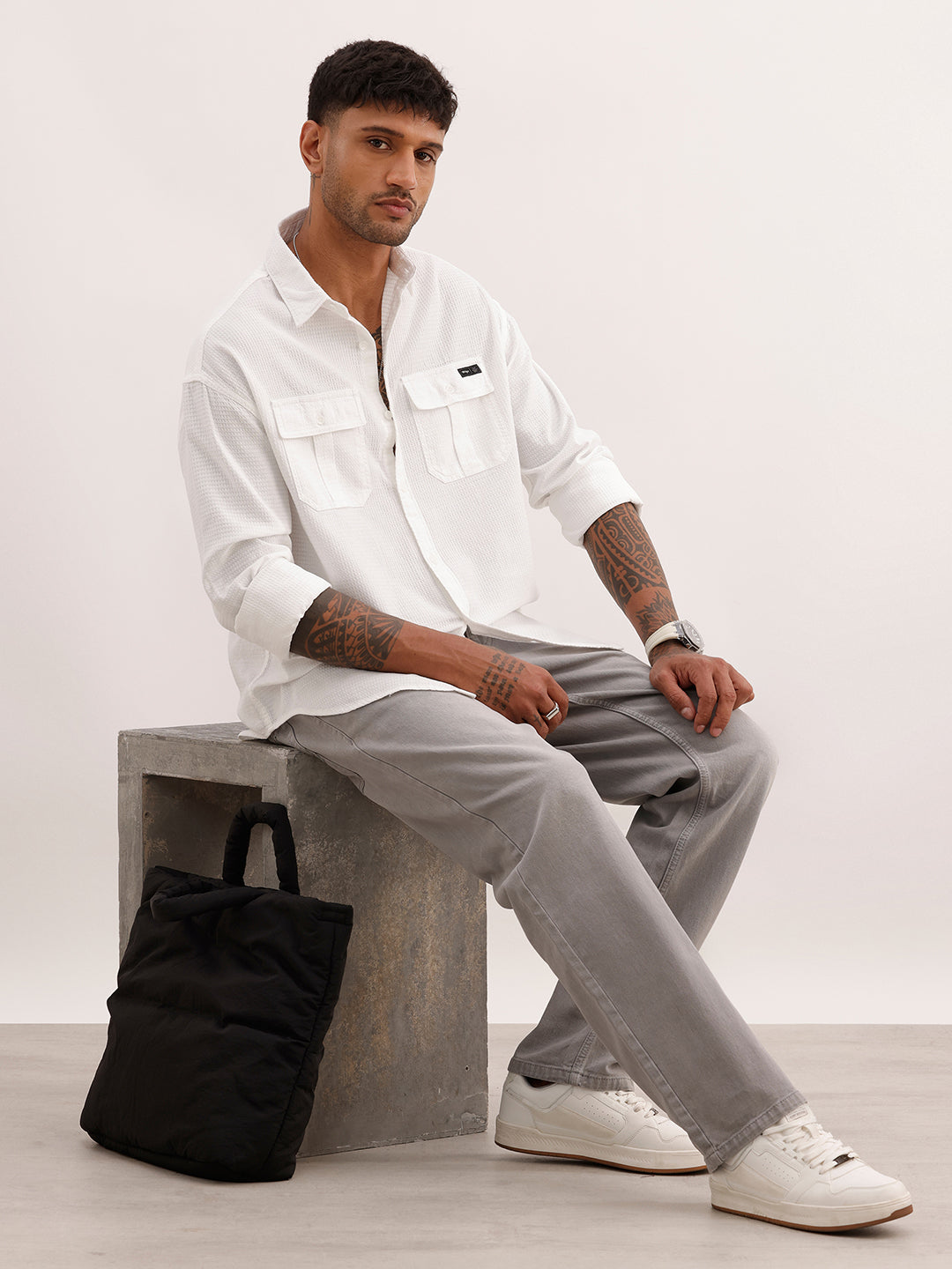 Textured Double Pocket Shirt | White | WTSH0942M