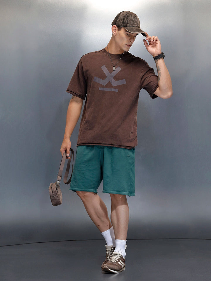 Washed Men's Casual Oversized Fit Shorts | Dark Green