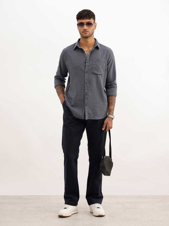 Solid Slim Fit Textured Shirt | Grey