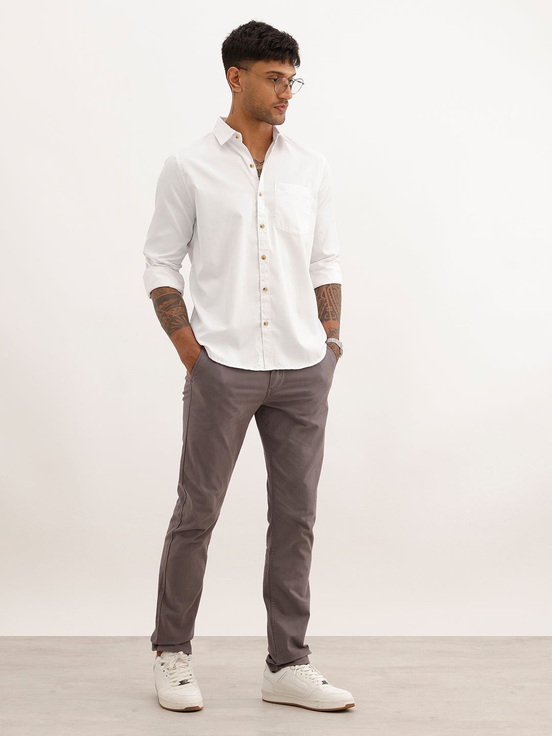Regular Fit Textured Full Sleeve Shirt | White | WWSH9183F
