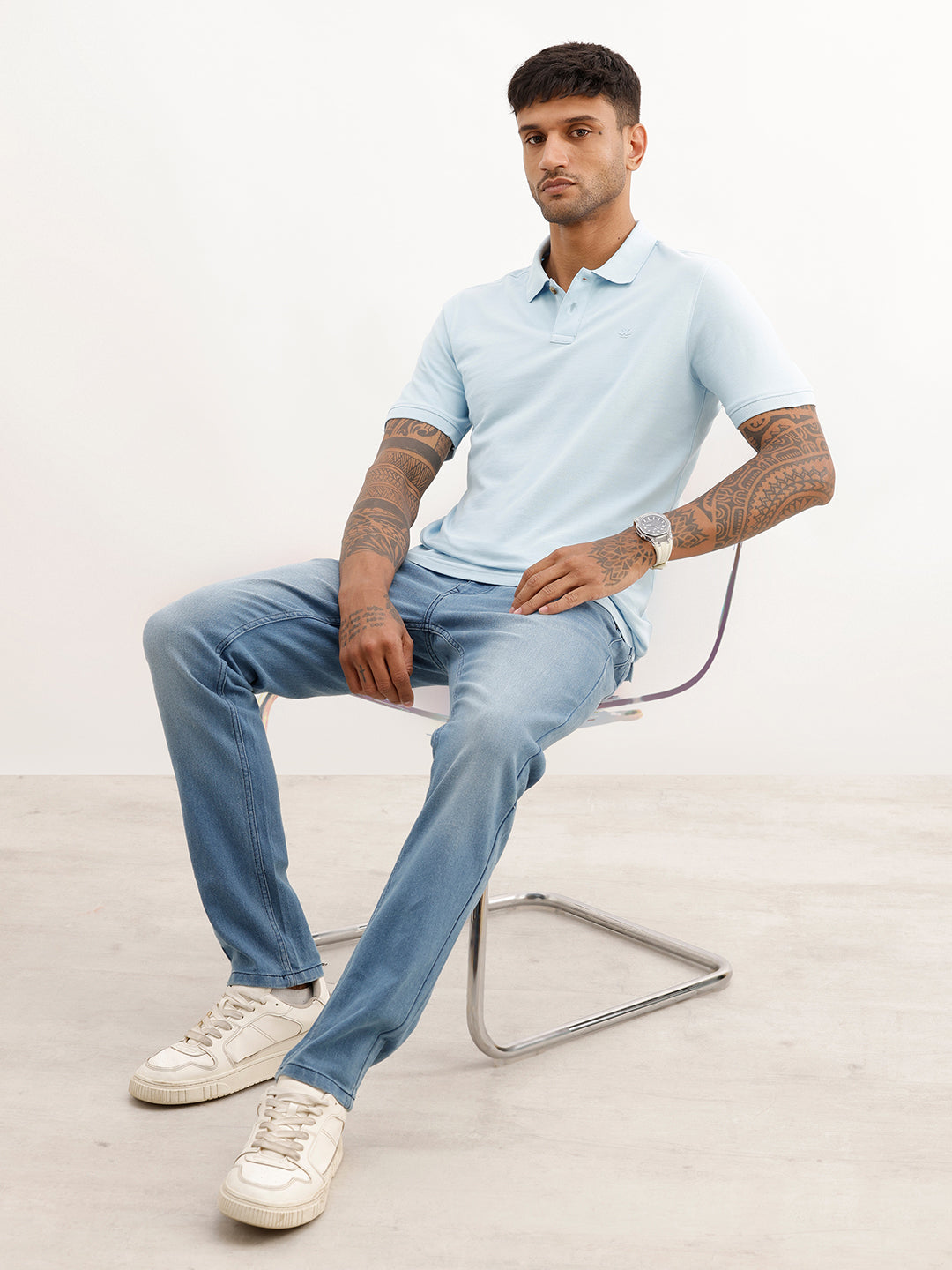 Solid Slim Fit Polo T-Shirt | Light Blue