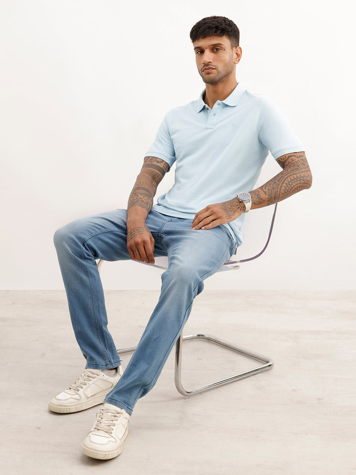 Solid Regular Fit Polo T-Shirt | Light Blue