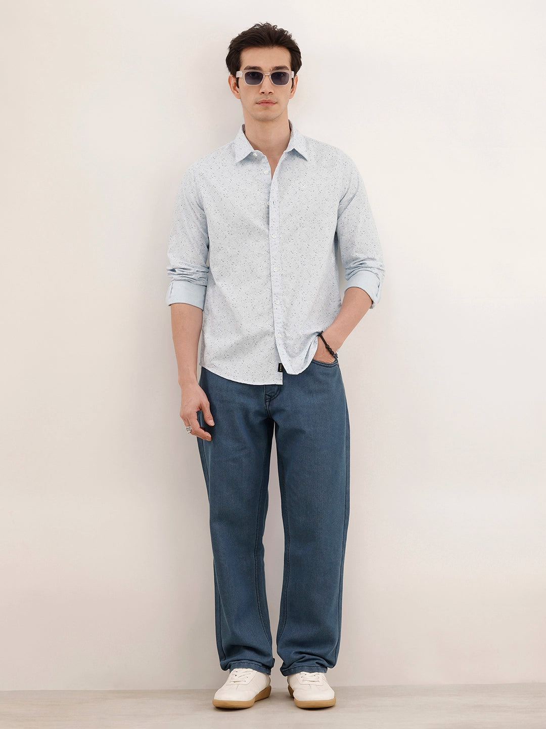 Regular Fit AOP Full Sleeved Shirt | Light Blue