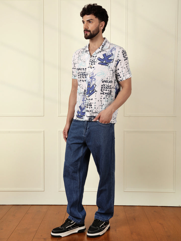 Textured Light Weight AOP Shirt  | Off White